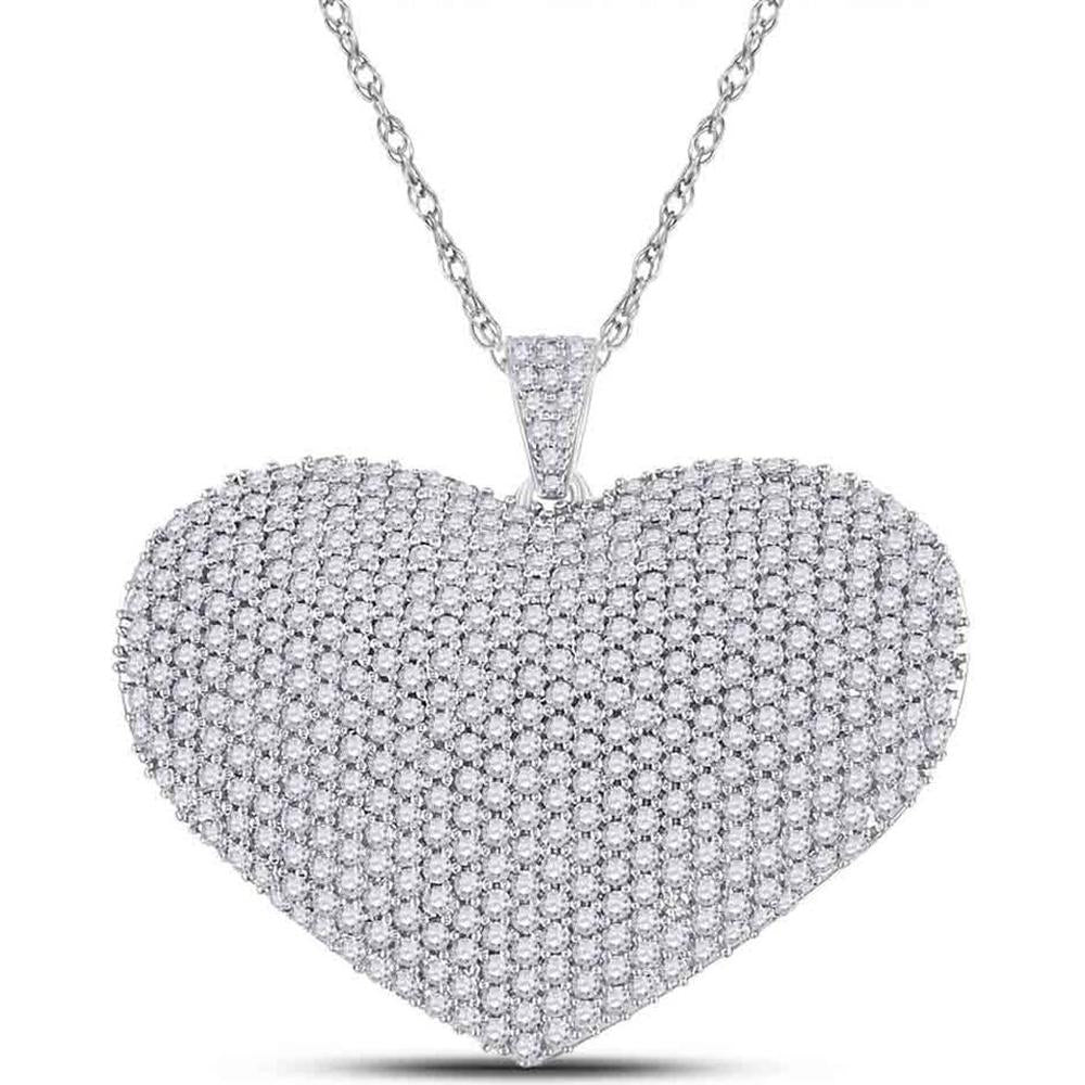 14K White Gold Round Diamond Charmed Heart Pendant - 3.07 Carat Total Diamond Weight