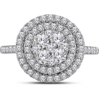 14K White Gold Round Diamond Circle Halo Cluster Ring - 1 Carat Total Diamond Weight