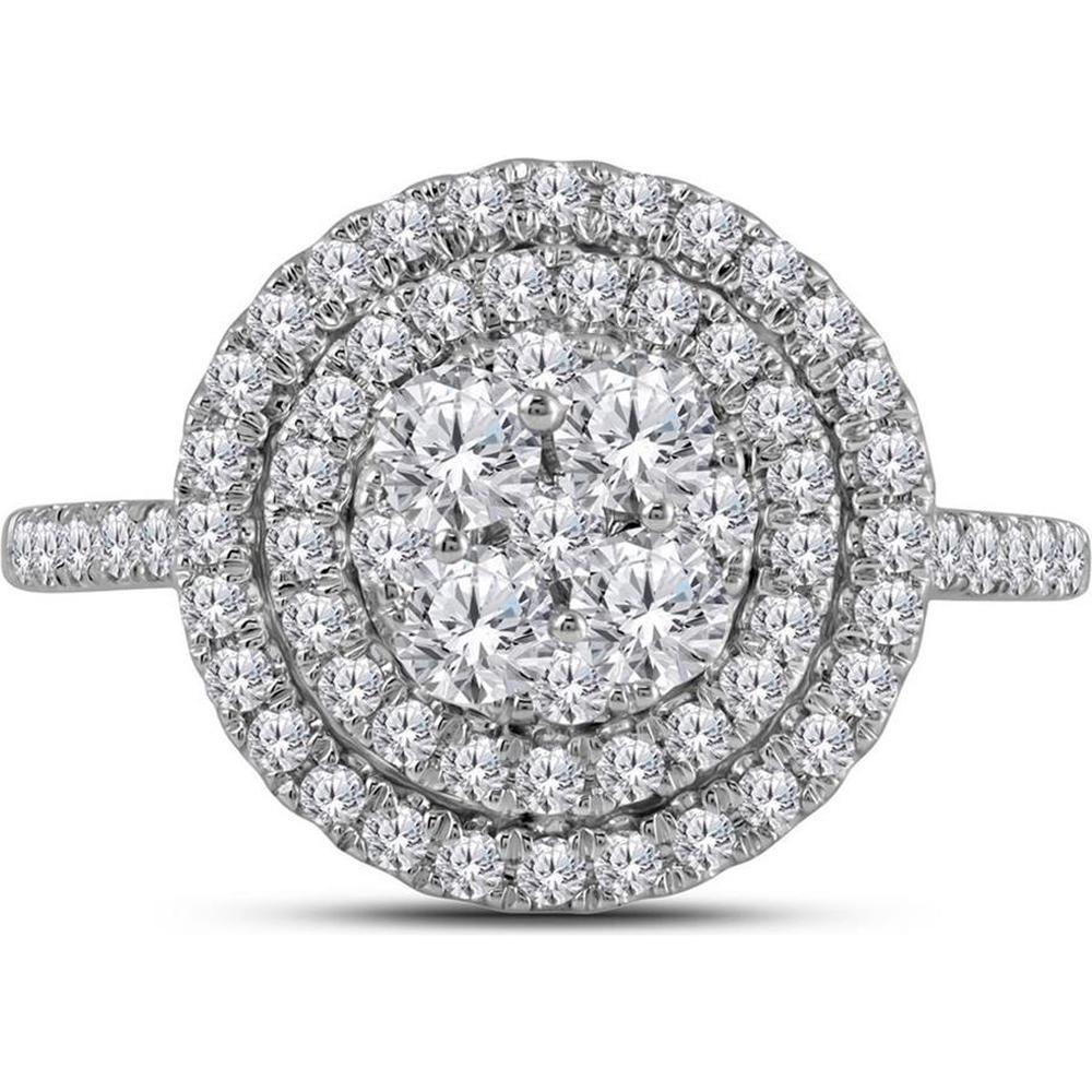 14K White Gold Round Diamond Circle Halo Cluster Ring - 1 Carat Total Diamond Weight