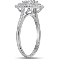 14K White Gold Round Diamond Circle Halo Cluster Ring - 1 Carat Total Diamond Weight