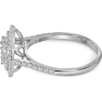 14K White Gold Round Diamond Circle Halo Cluster Ring - 1 Carat Total Diamond Weight