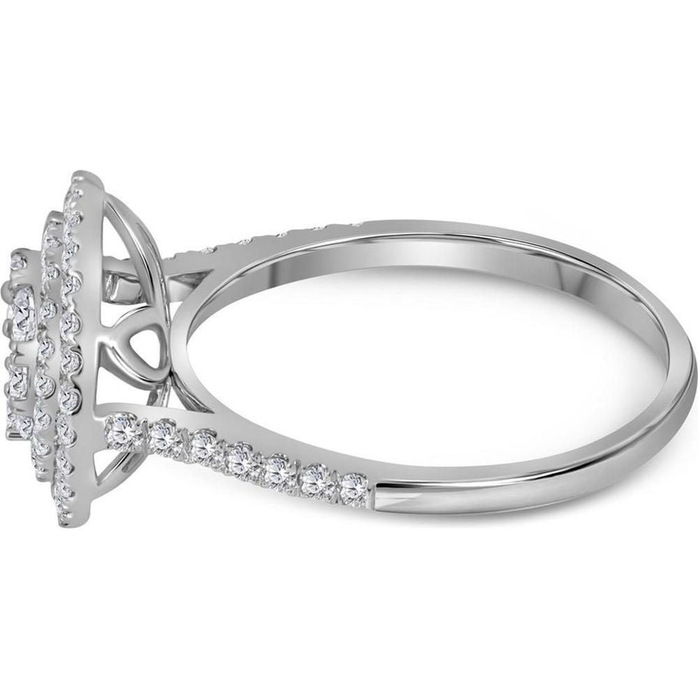 14K White Gold Round Diamond Circle Halo Cluster Ring - 1 Carat Total Diamond Weight