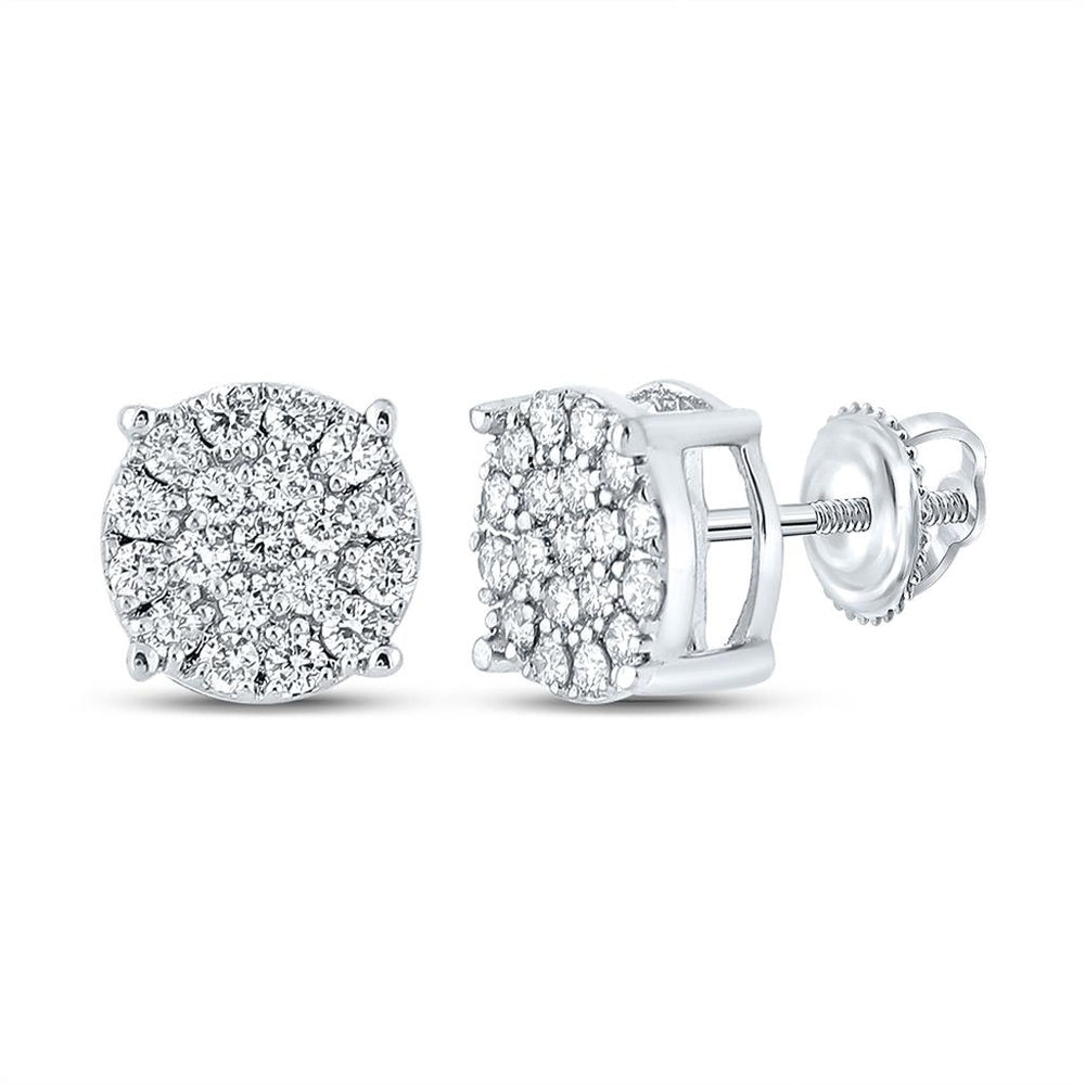 14K White Gold Round Diamond Cluster Earrings - 3/8 Carat Total Diamond Weight