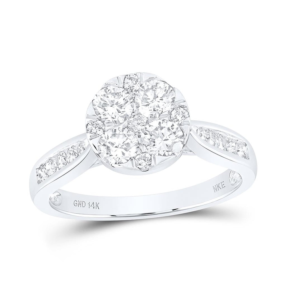 14K White Gold Round Diamond Cluster Ring - 1 Carat Total Diamond Weight