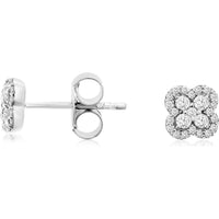 14K White Gold Round Diamond Cluster Stud Earrings - 0.25 Carat Total Diamond Weight - Royal Jewelry