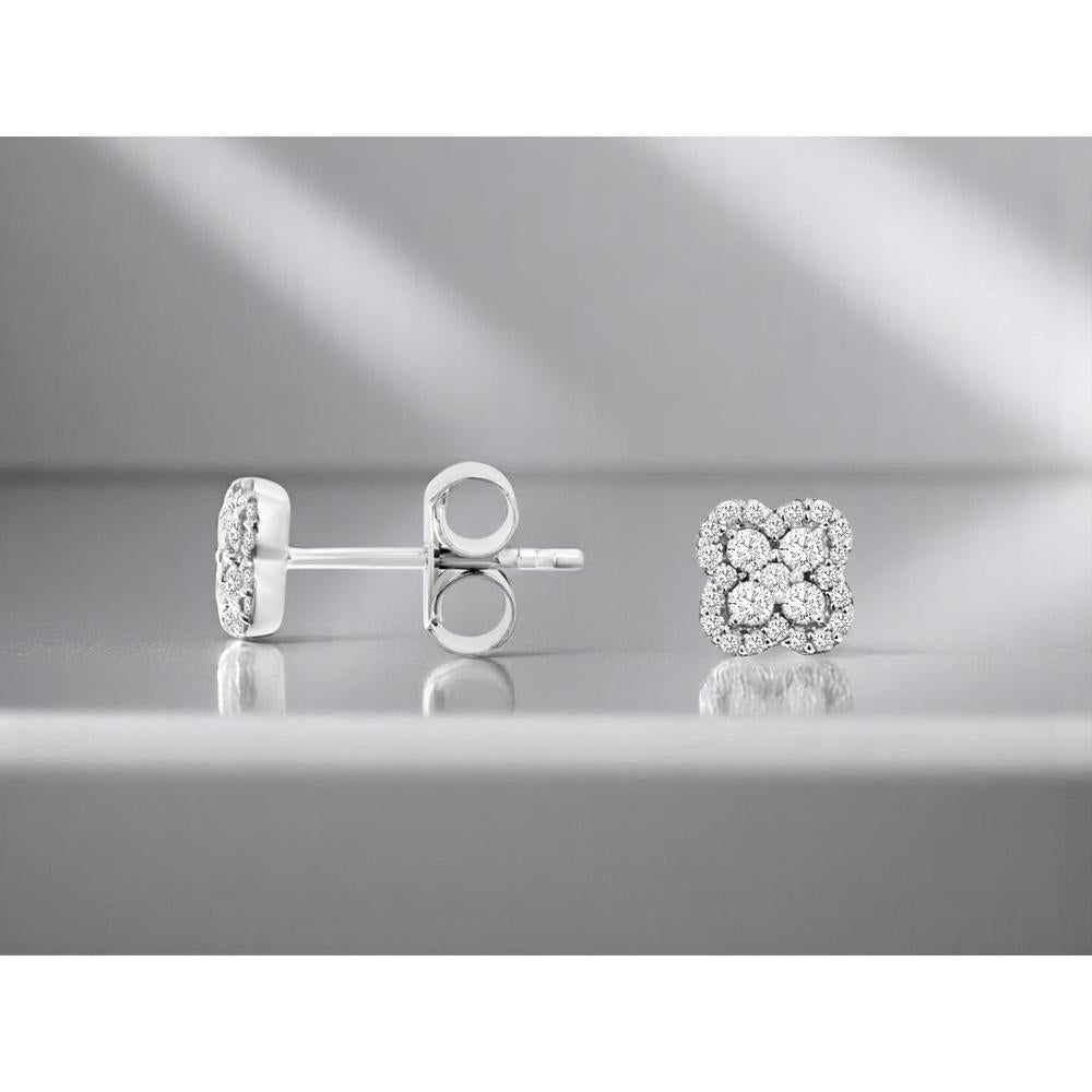 14K White Gold Round Diamond Cluster Stud Earrings - 0.25 Carat Total Diamond Weight - Royal Jewelry