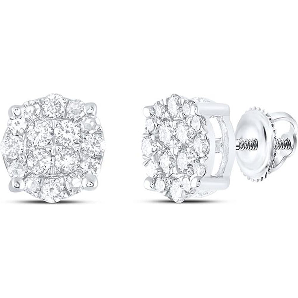 14K White Gold Round Diamond Cluster Stud Earrings - 1/4 Carat Total Diamond Weight