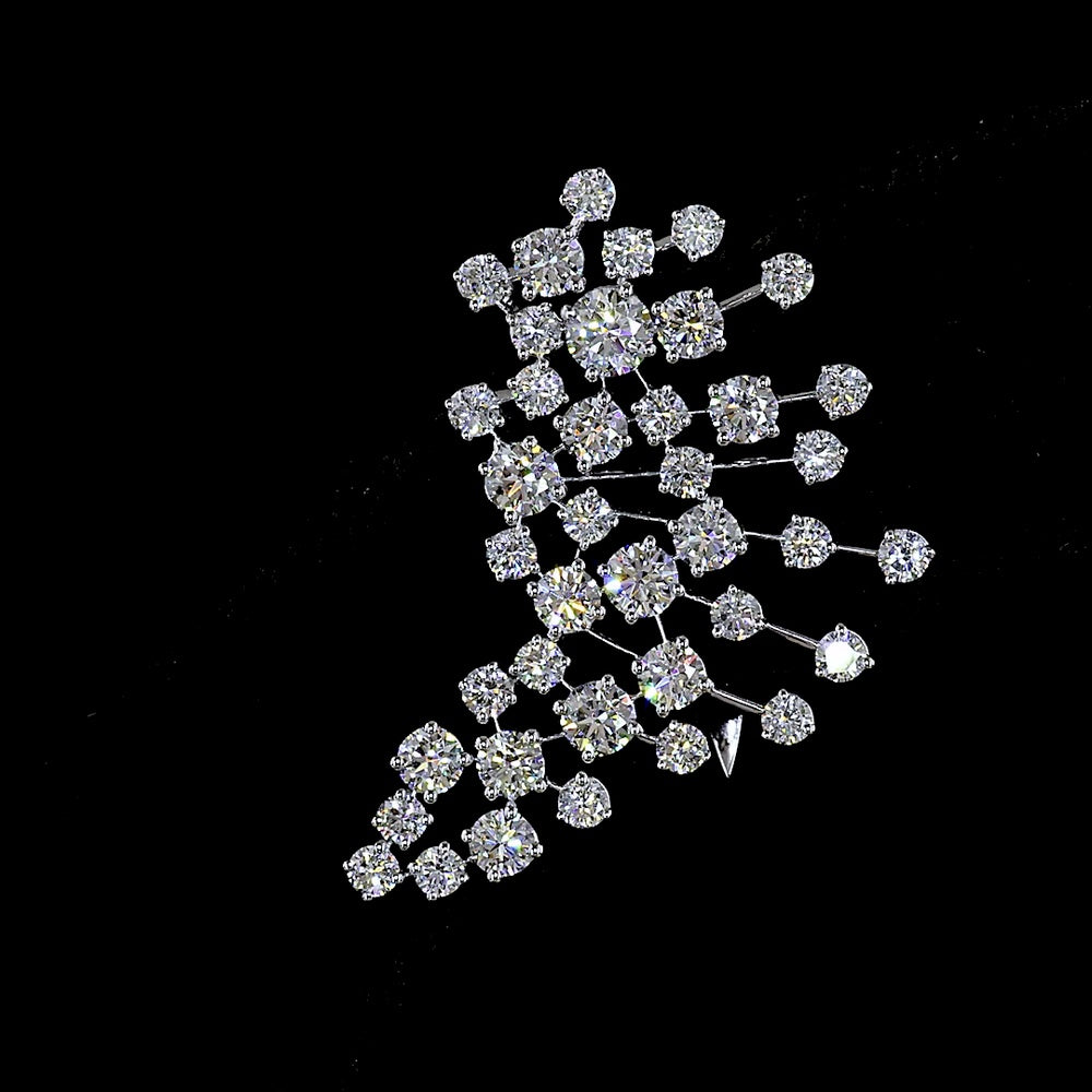 14K White Gold Round Diamond Crawler Earrings with Prong-Set Lab Grown Diamonds - 4.00 Carat Total Weight, E-F Color VS1 Clarity - Covaloro Fine Jewelry