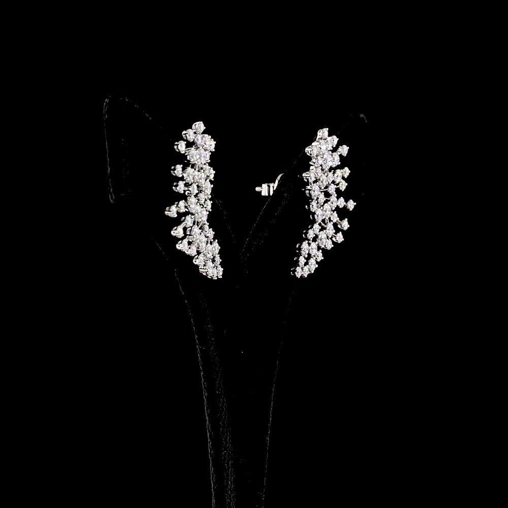 14K White Gold Round Diamond Crawler Earrings with Prong-Set Lab Grown Diamonds - 4.00 Carat Total Weight, E-F Color VS1 Clarity - Covaloro Fine Jewelry