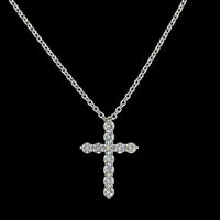 14K White Gold Round Diamond Cross Pendant with 11 Brilliant Cut Lab Grown Diamonds - 0.94 Carat Total Weight - Covaloro Fine Jewelry