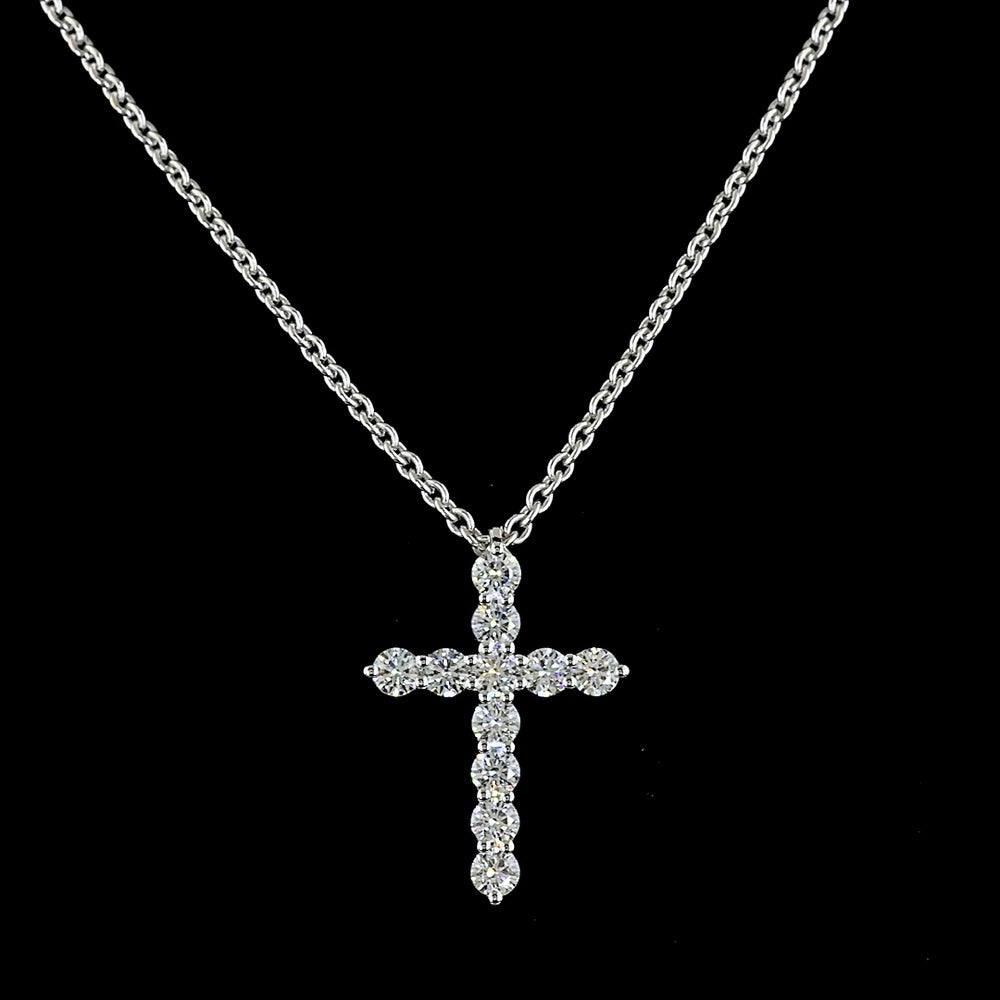 14K White Gold Round Diamond Cross Pendant with 11 Brilliant Cut Lab Grown Diamonds - 0.94 Carat Total Weight - Covaloro Fine Jewelry