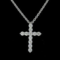 14K White Gold Round Diamond Cross Pendant with 11 Brilliant Cut Lab Grown Diamonds - 0.94 Carat Total Weight - Covaloro Fine Jewelry