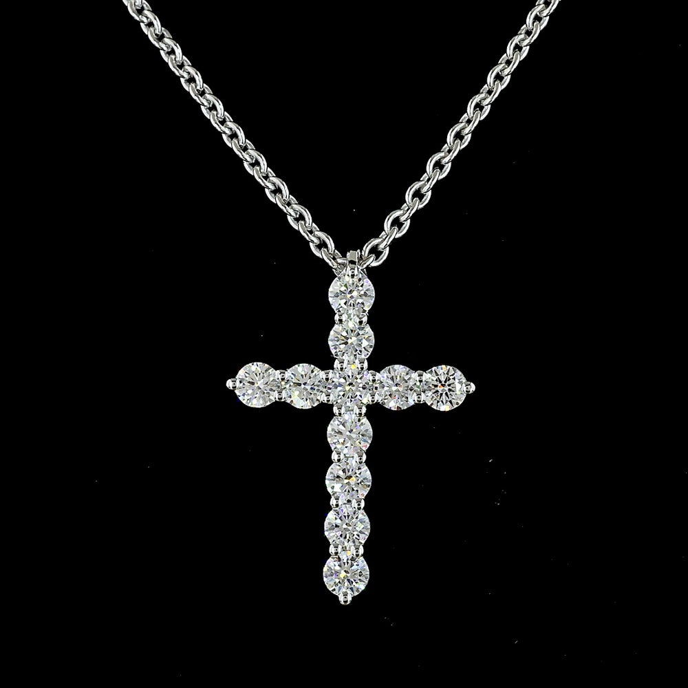 14K White Gold Round Diamond Cross Pendant with 11 Brilliant Cut Lab Grown Diamonds - 0.94 Carat Total Weight - Covaloro Fine Jewelry