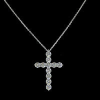 14K White Gold Round Diamond Cross Pendant with 11 Prong-Set Lab Diamonds - 2.00 Carat Total Weight - Covaloro Fine Jewelry
