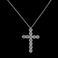 14K White Gold Round Diamond Cross Pendant with Prong-Set Brilliant Cut Lab Diamonds - 3.08 Total Carat Weight - Covaloro Fine Jewelry