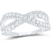 14K White Gold Round Diamond Crossover Band Ring - 3/4 Carat Total Diamond Weight