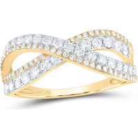 14K White Gold Round Diamond Crossover Band Ring - 3/4 Carat Total Diamond Weight