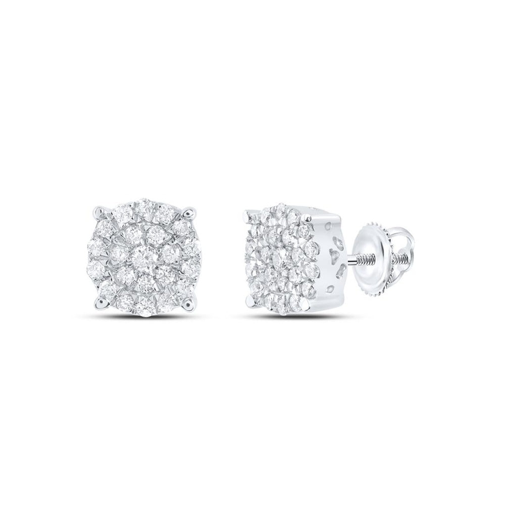 14K White Gold Round Diamond Dangle Earrings - 1/2 Carat Total Diamond Weight