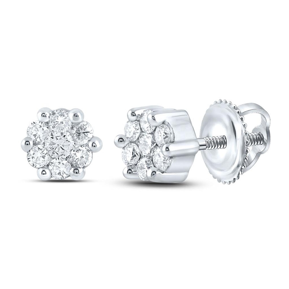 14K White Gold Round Diamond Dangle Earrings - 1/6 Carat Total Diamond Weight