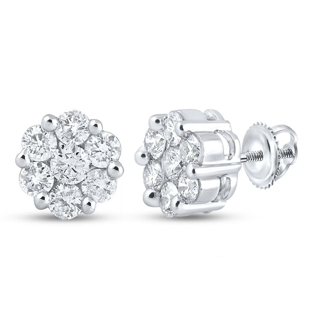 14K White Gold Round Diamond Dangle Earrings - 2 Carat Total Diamond Weight
