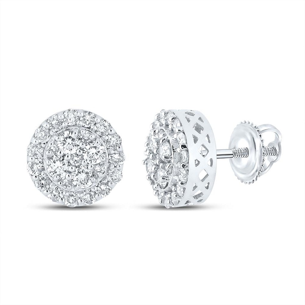 14K White Gold Round Diamond Dangle Earrings - 7/8 Carat Total Diamond Weight