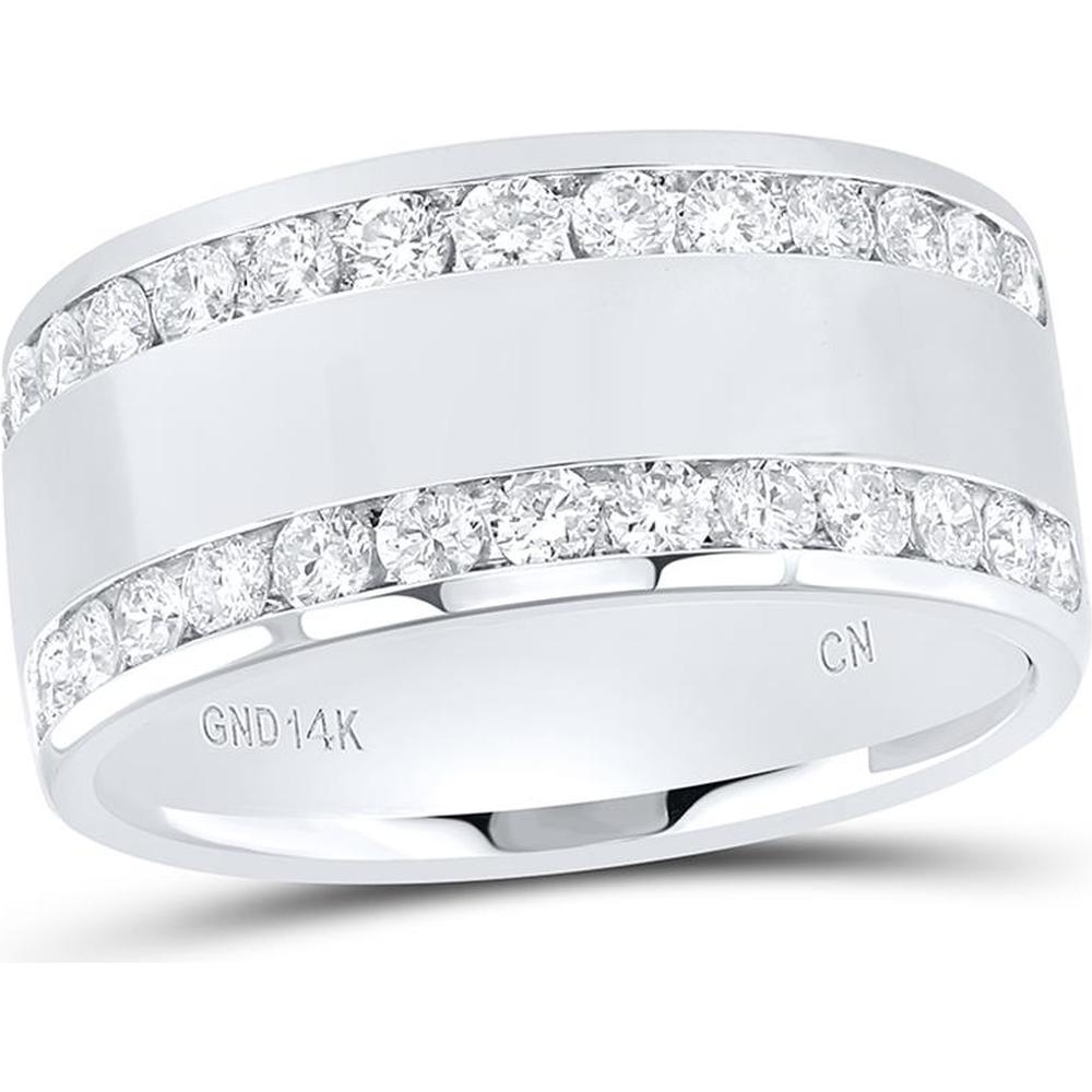 14K White Gold Round Diamond Double Row Wedding Band - 1.00 Carat Total Diamond Weight