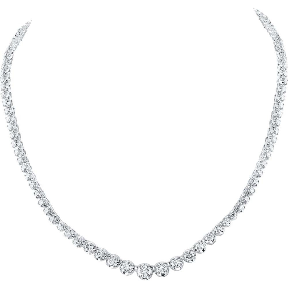 14K White Gold Round Diamond Graduated Tennis Necklace - 7.87 Carat Total Diamond Weight
