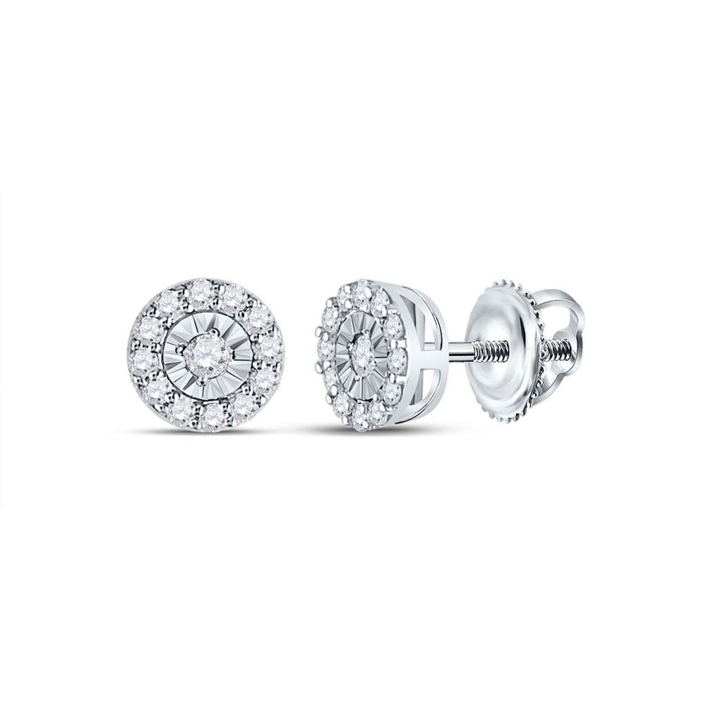 14K White Gold Round Diamond Halo Earrings - 1/4 Carat Total Diamond Weight