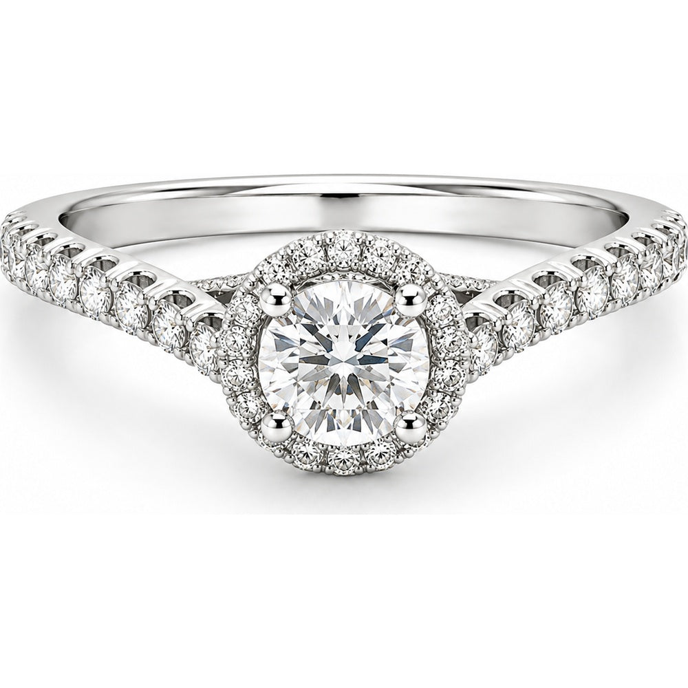 14K White Gold Round Diamond Halo Engagement Ring with Pavé Split Shank - 2.55 Carat Total Diamond Weight by Auriventus