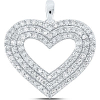 14K White Gold Round Diamond Heart Pendant - 1.01 Carat Total Diamond Weight