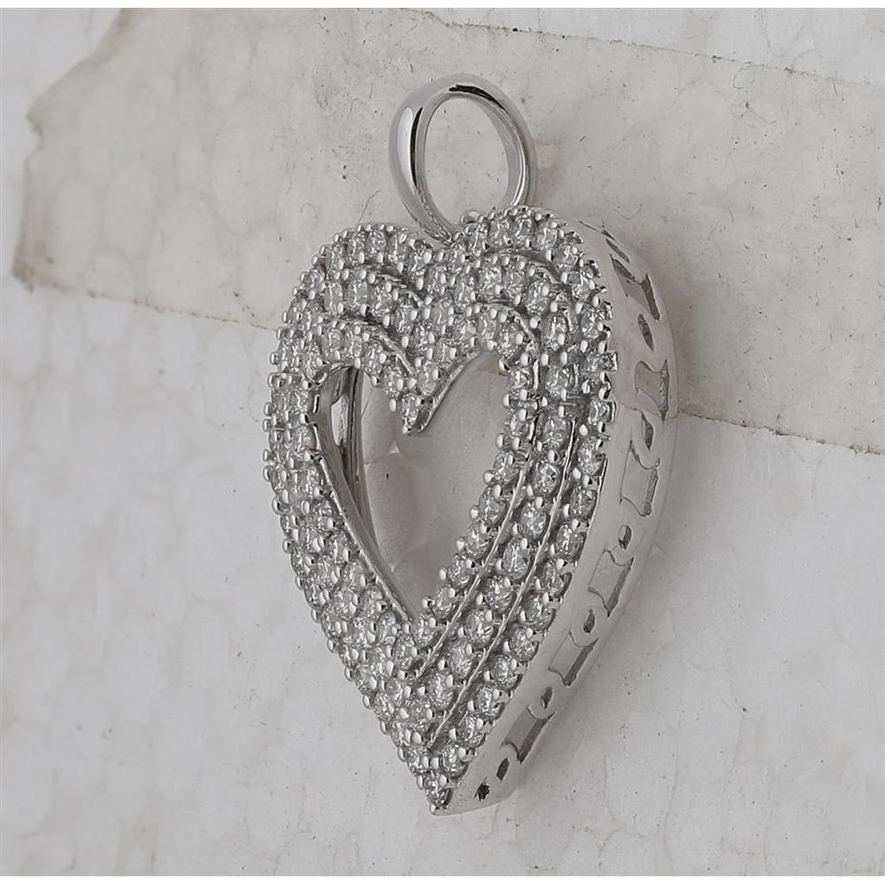 14K White Gold Round Diamond Heart Pendant - 1.01 Carat Total Diamond Weight