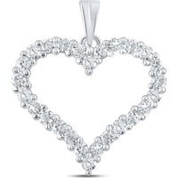 14K White Gold Round Diamond Heart Pendant - 1 Carat Total Diamond Weight