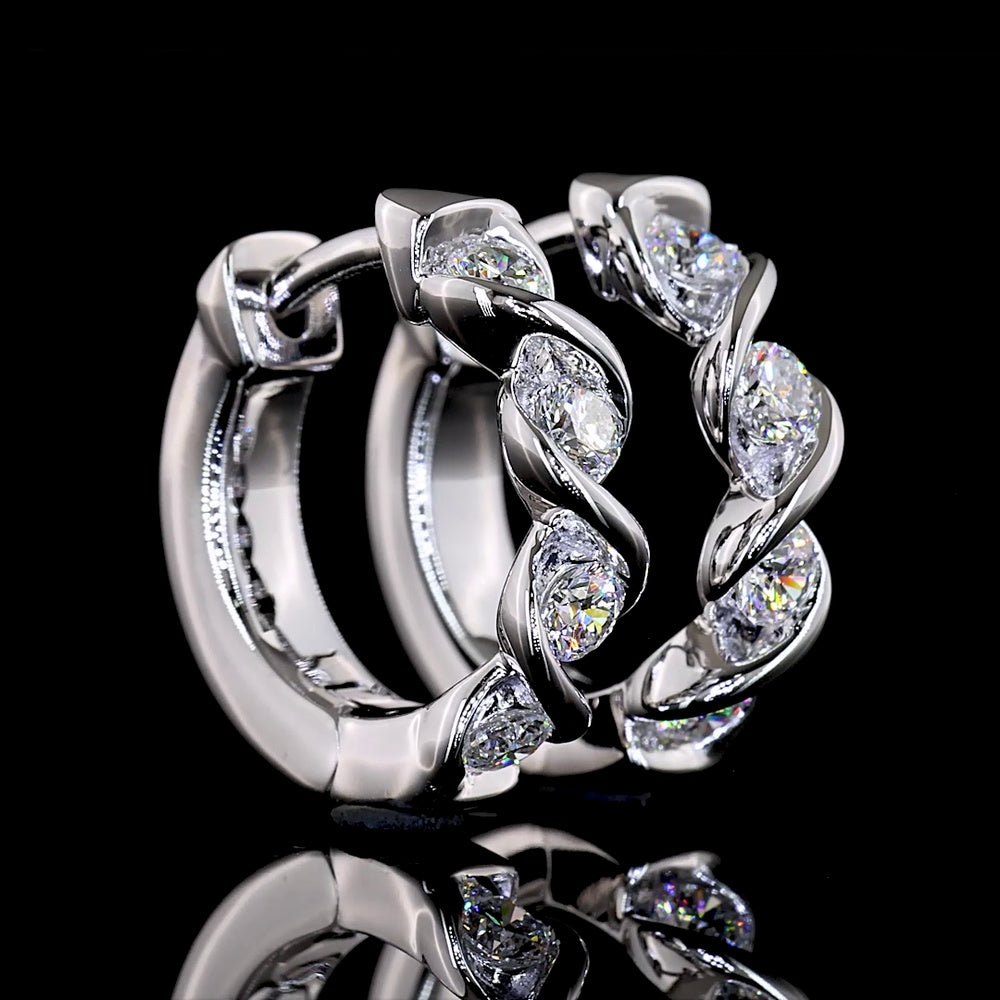14K White Gold Round Diamond Huggie Earrings with Half-Bezel Setting - 0.41 Carats Total Diamond Weight (E-F Color, VS Clarity, Lab-Grown) - Covaloro Fine Jewelry