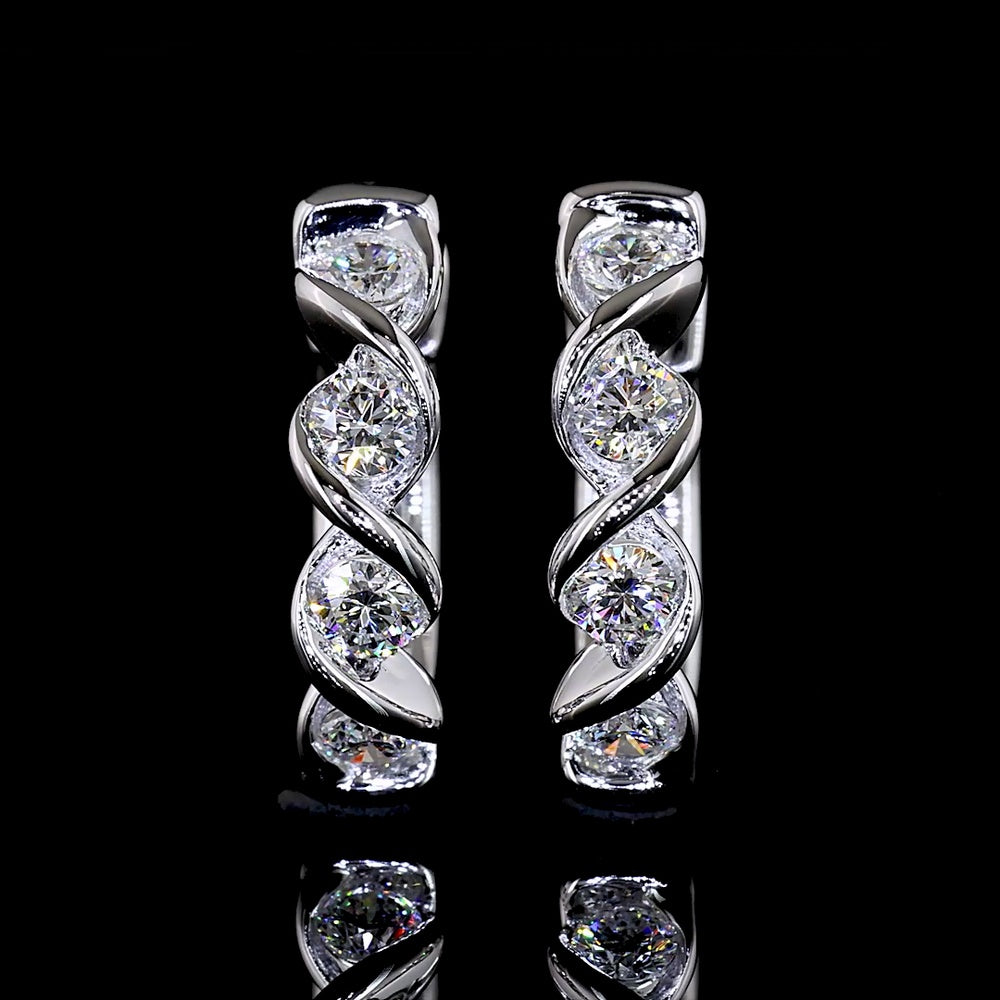 14K White Gold Round Diamond Huggie Earrings with Half-Bezel Setting - 0.41 Carats Total Diamond Weight (E-F Color, VS Clarity, Lab-Grown) - Covaloro Fine Jewelry