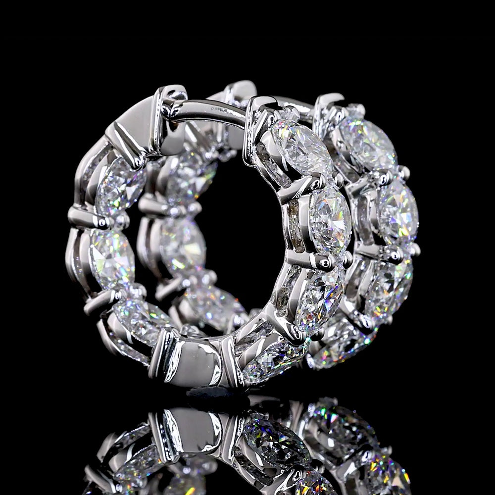14K White Gold Round Diamond Huggie Earrings with Prong Set Lab Diamonds - 3.13 Total Carat Weight - Covaloro Fine Jewelry