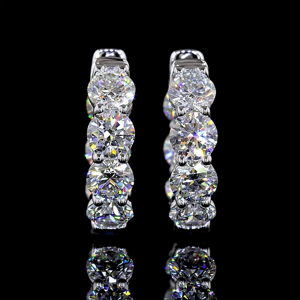 14K White Gold Round Diamond Huggie Earrings with Prong Set Lab Diamonds - 3.13 Total Carat Weight - Covaloro Fine Jewelry