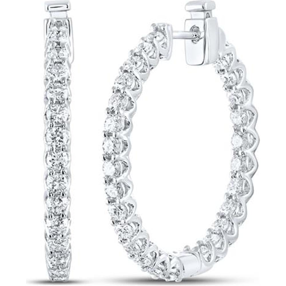14K White Gold Round Diamond Inside-Outside Hoop Earrings - 1.75 Carat Total Diamond Weight