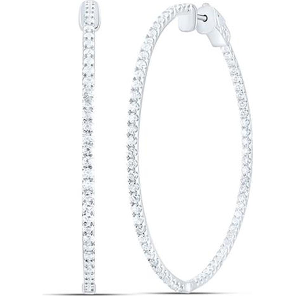 14K White Gold Round Diamond Inside-Outside Hoop Earrings - 3.35 Carat Total Diamond Weight