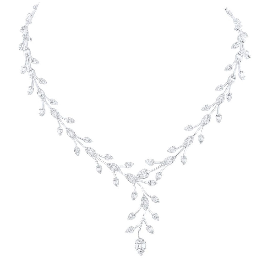 14K White Gold Round Diamond Necklace - 5 and 1/2 Carat Total Diamond Weight
