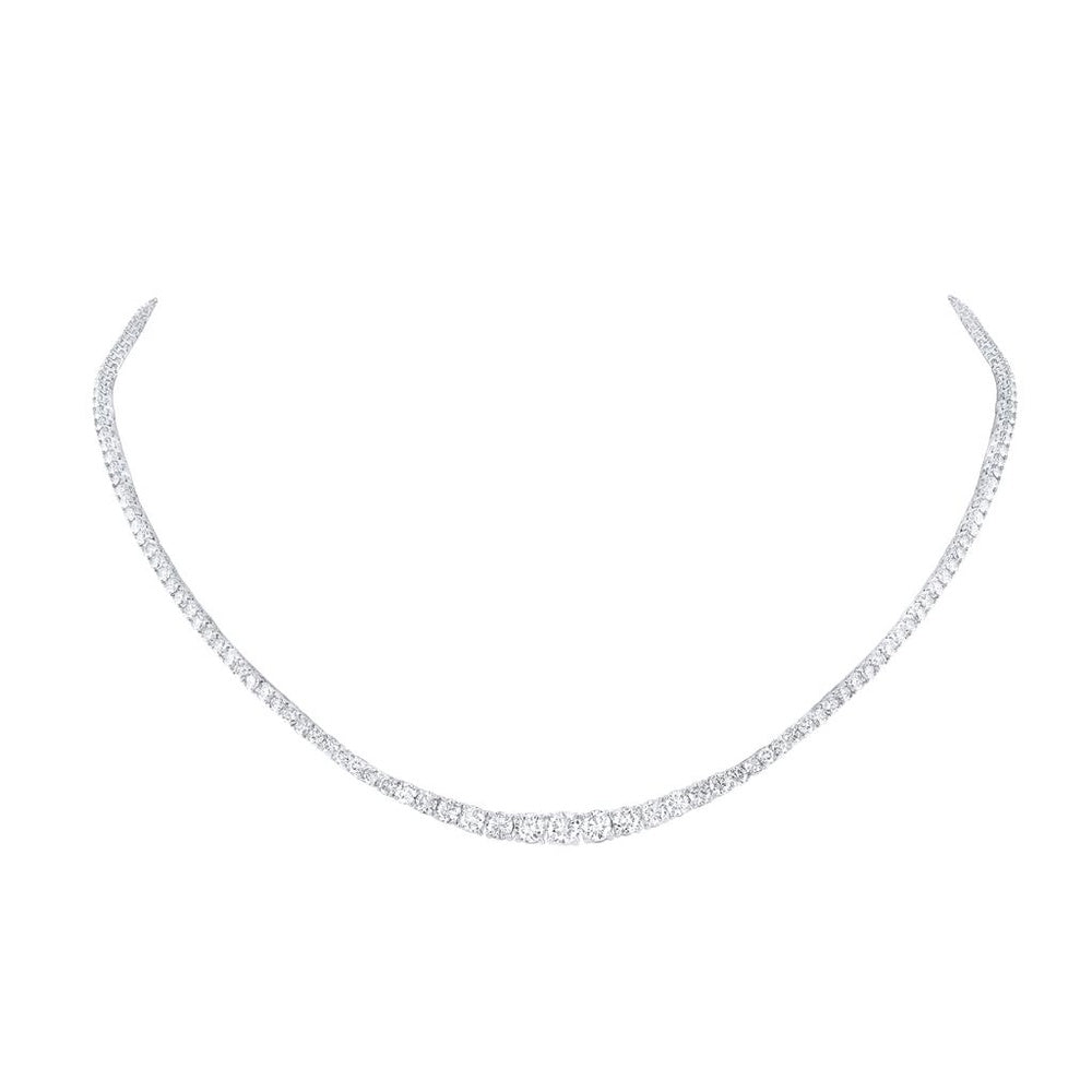 14K White Gold Round Diamond Necklace - 7 and 1/5 Carat Total Diamond Weight