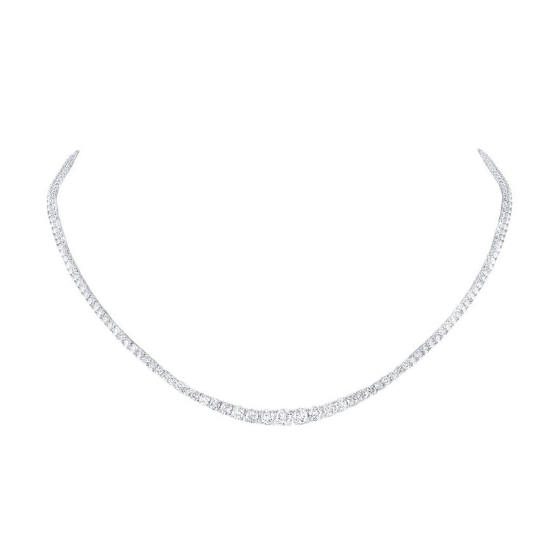 14K White Gold Round Diamond Necklace - 7 and 1/5 Carat Total Diamond Weight