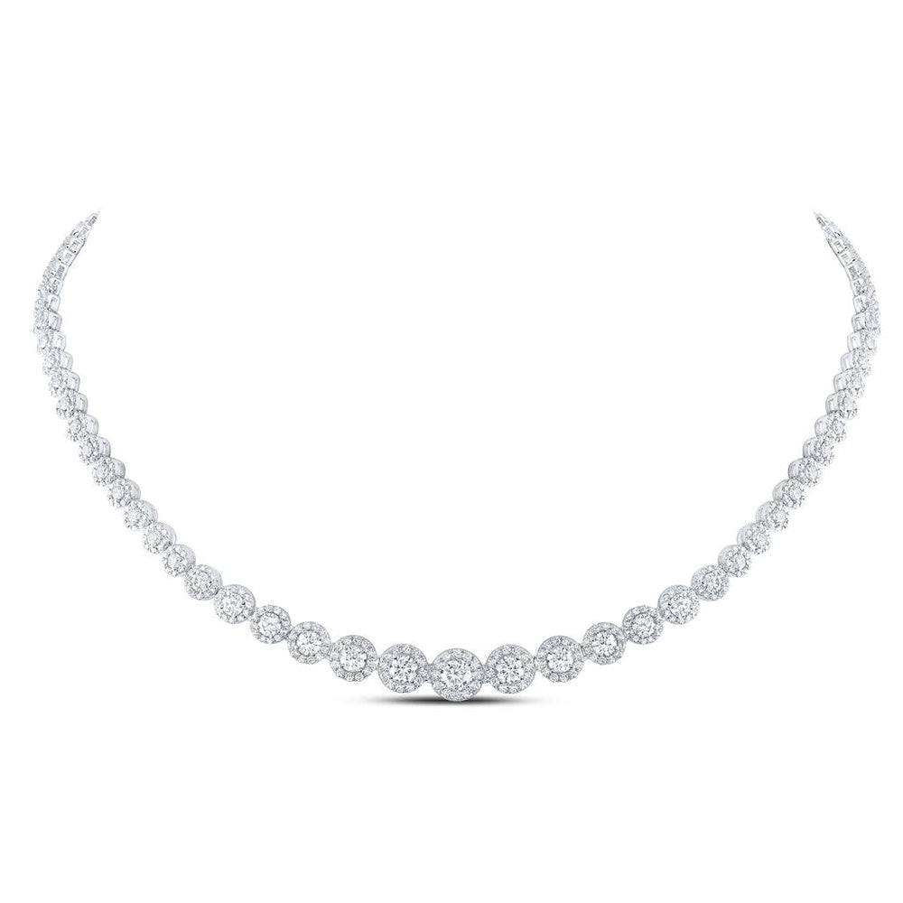 14K White Gold Round Diamond Necklace - 8 1/5 Carat Total Diamond Weight