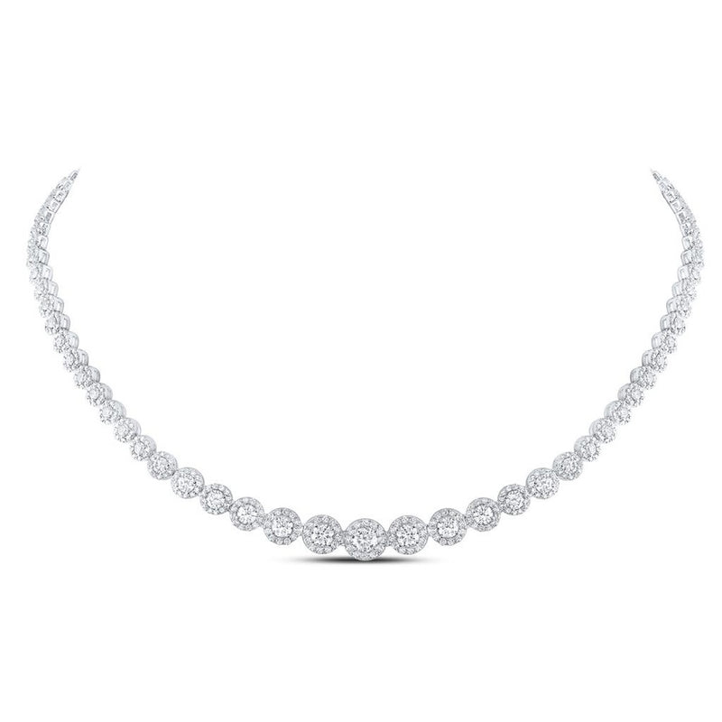 14K White Gold Round Diamond Necklace - 8 1/5 Carat Total Diamond Weight