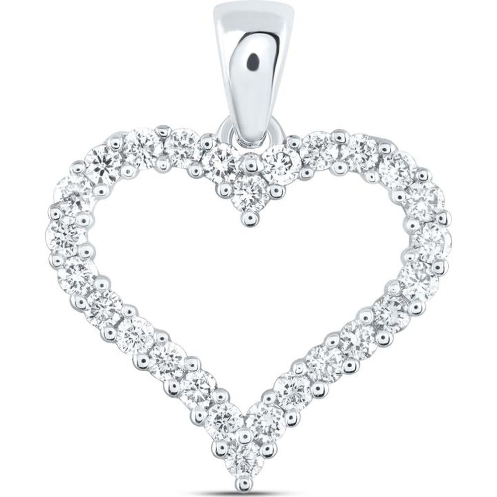 14K White Gold Round Diamond Outline Heart Pendant - 1/2 Carat Total Diamond Weight