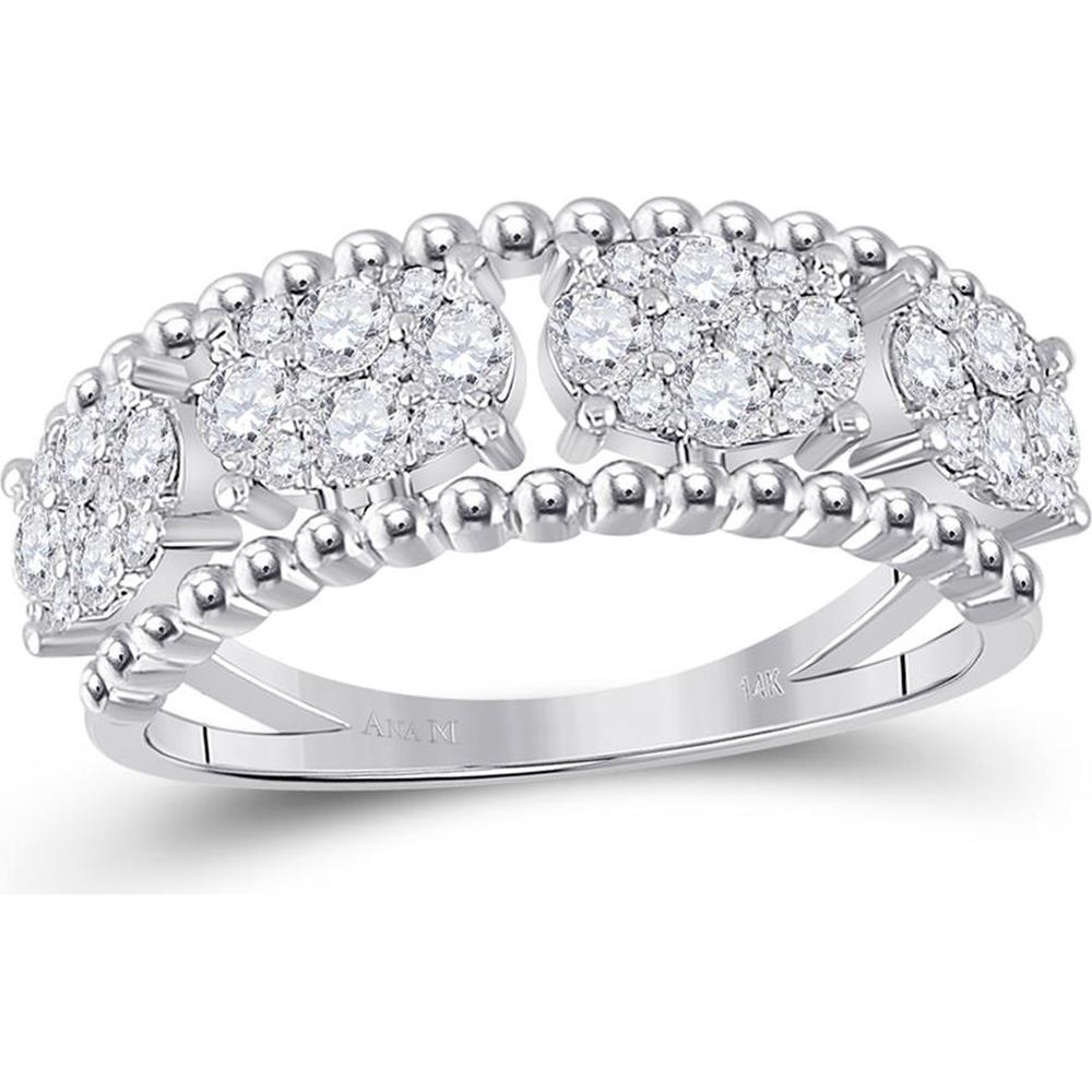 14K White Gold Round Diamond Oval Cluster Band Ring - 3/4 Carat Total Diamond Weight