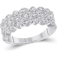 14K White Gold Round Diamond Oval Dot 3-Row Fashion Ring - 3/4 Carat Total Diamond Weight