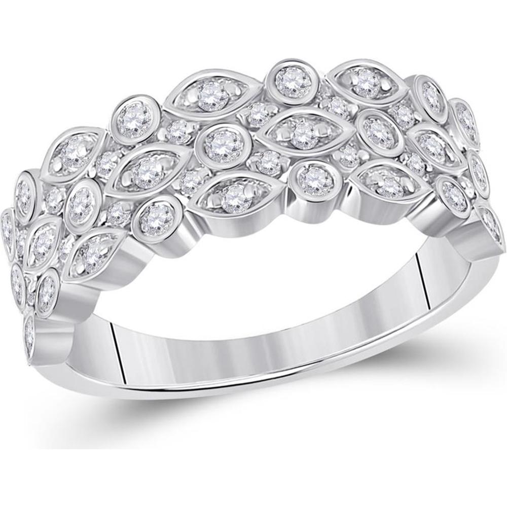 14K White Gold Round Diamond Oval Dot 3-Row Fashion Ring - 3/4 Carat Total Diamond Weight