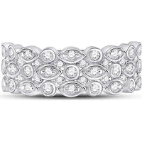 14K White Gold Round Diamond Oval Dot 3-Row Fashion Ring - 3/4 Carat Total Diamond Weight