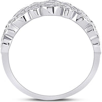 14K White Gold Round Diamond Oval Dot 3-Row Fashion Ring - 3/4 Carat Total Diamond Weight