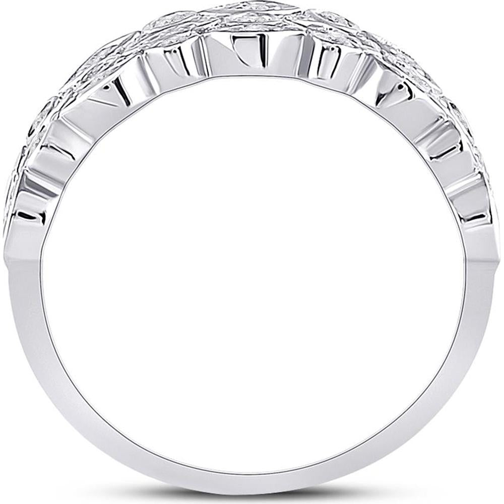 14K White Gold Round Diamond Oval Dot 3-Row Fashion Ring - 3/4 Carat Total Diamond Weight